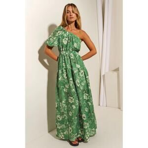 Kivari Khalo Green Floral One Shoulder Maxi Dress